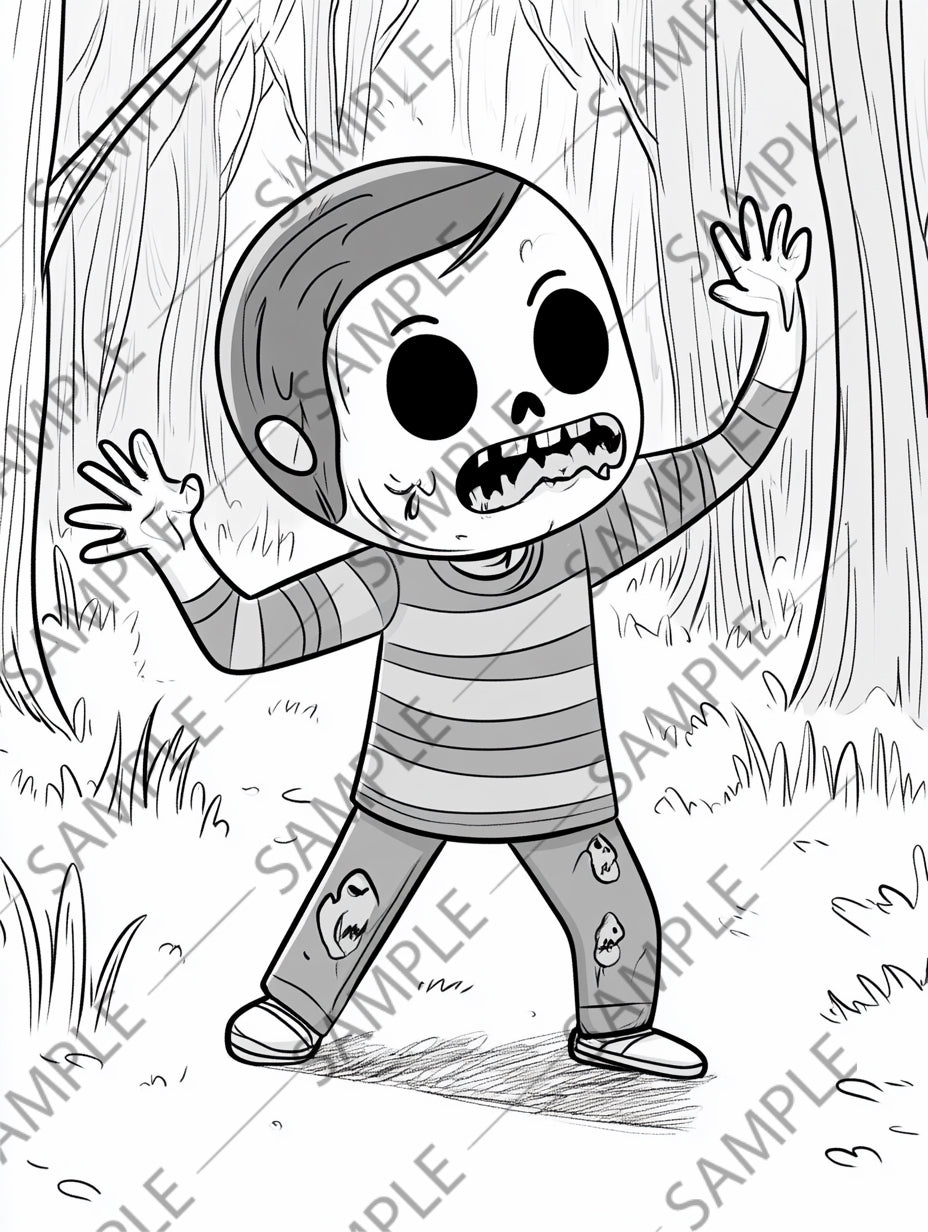 50+ Halloween Zombie Cartoon Coloring Pages – Spooky & Fun Printable Activity for Kids | Instant Digital Download