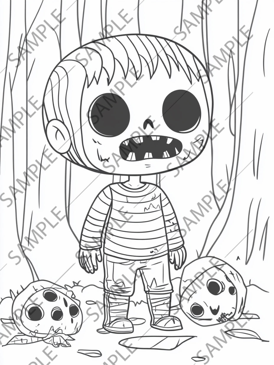 50+ Halloween Zombie Cartoon Coloring Pages – Spooky & Fun Printable Activity for Kids | Instant Digital Download