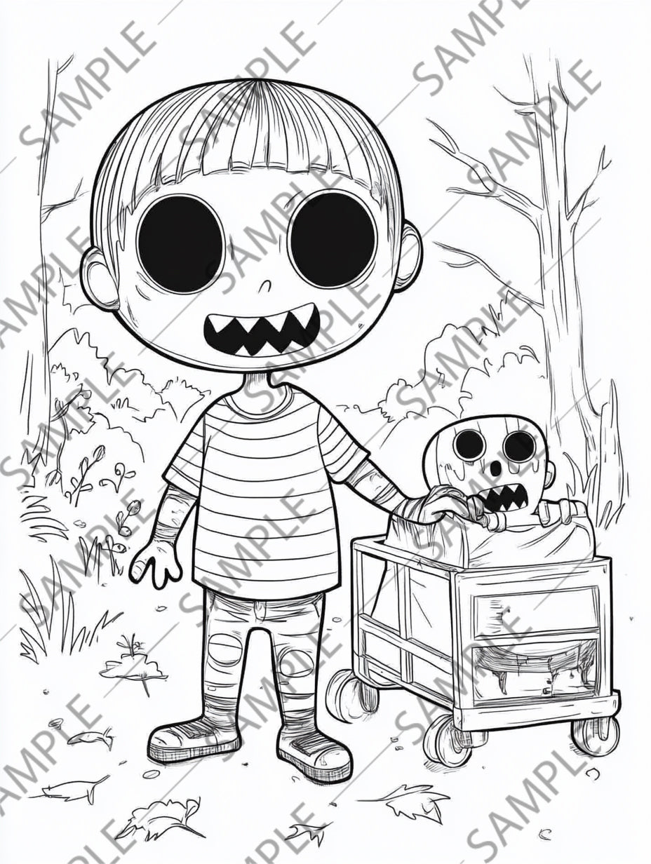 50+ Halloween Zombie Cartoon Coloring Pages – Spooky & Fun Printable Activity for Kids | Instant Digital Download