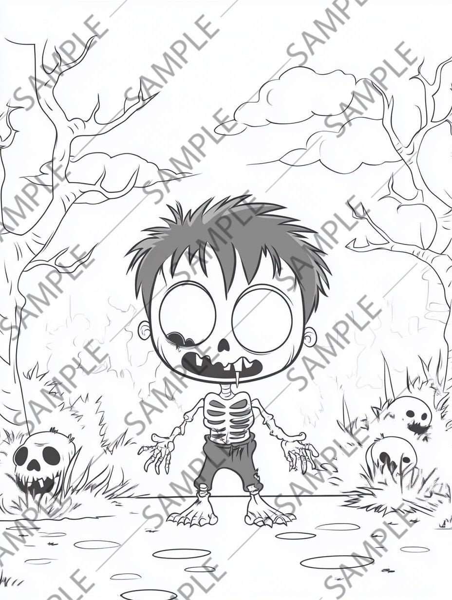 50+ Halloween Zombie Cartoon Coloring Pages – Spooky & Fun Printable Activity for Kids | Instant Digital Download