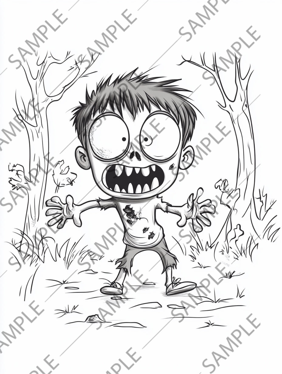 50+ Halloween Zombie Cartoon Coloring Pages – Spooky & Fun Printable Activity for Kids | Instant Digital Download