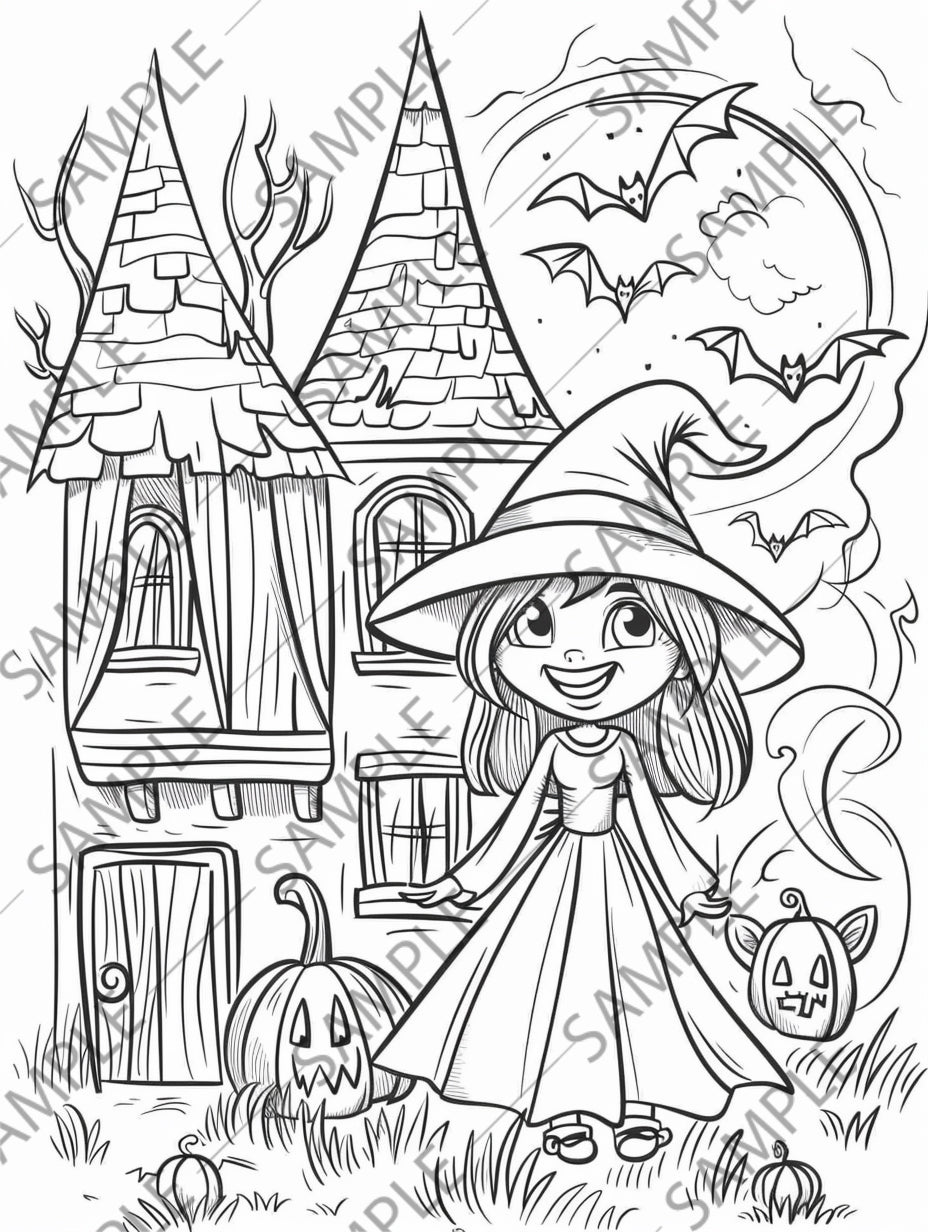 50+ Witch Cartoon Coloring Pages for Halloween – Spooky & Fun Printable Activity for Kids | Instant Digital Download