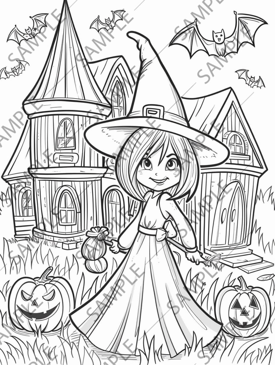 50+ Witch Cartoon Coloring Pages for Halloween – Spooky & Fun Printable Activity for Kids | Instant Digital Download