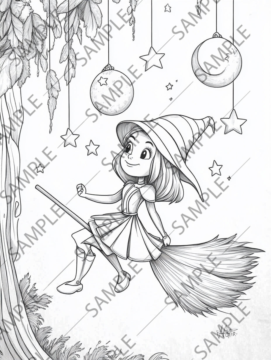 50+ Witch Cartoon Coloring Pages for Halloween – Spooky & Fun Printable Activity for Kids | Instant Digital Download