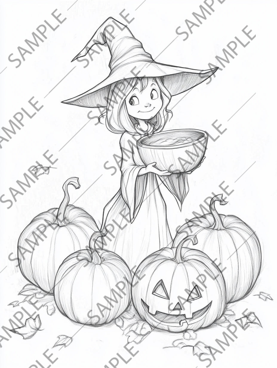 50+ Witch Cartoon Coloring Pages for Halloween – Spooky & Fun Printable Activity for Kids | Instant Digital Download