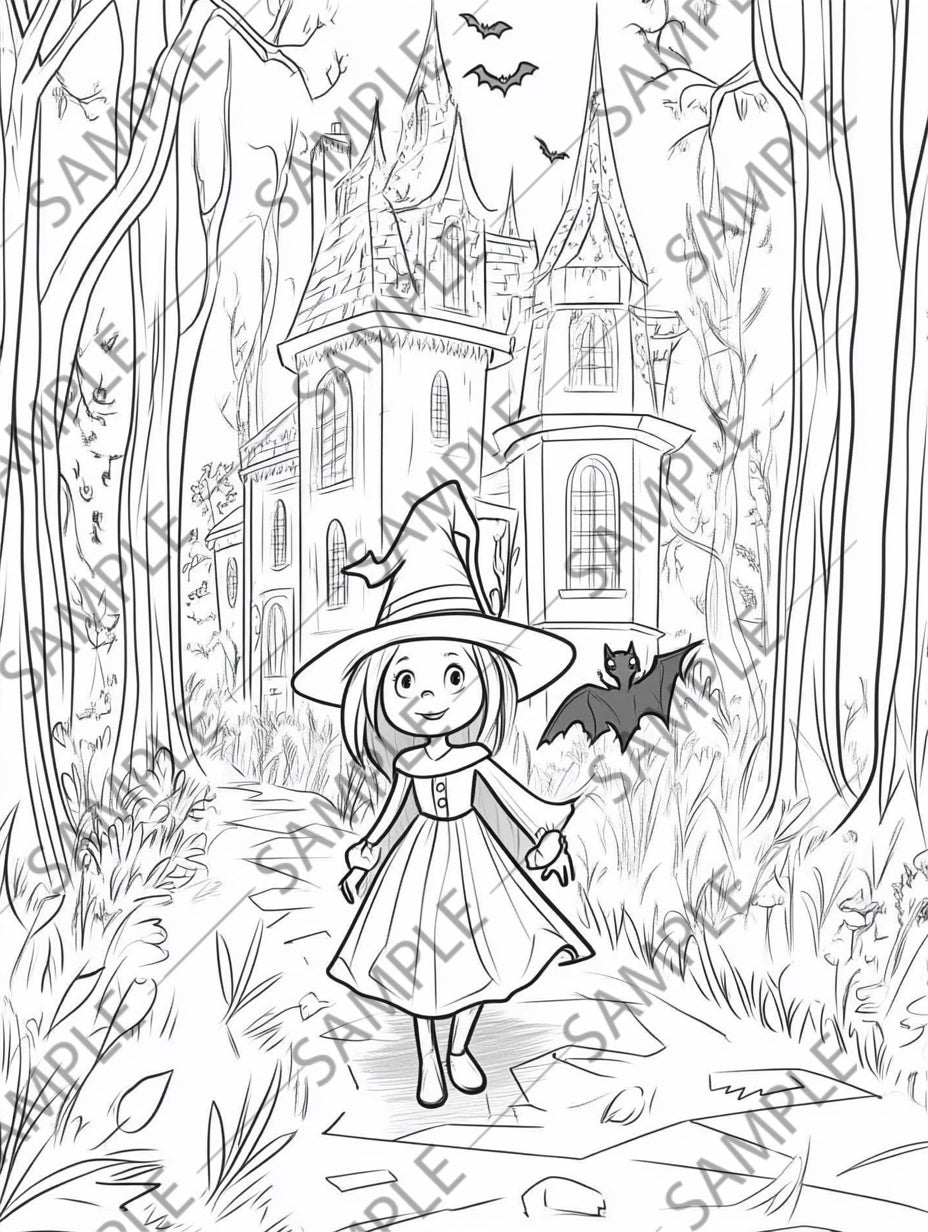 50+ Witch Cartoon Coloring Pages for Halloween – Spooky & Fun Printable Activity for Kids | Instant Digital Download