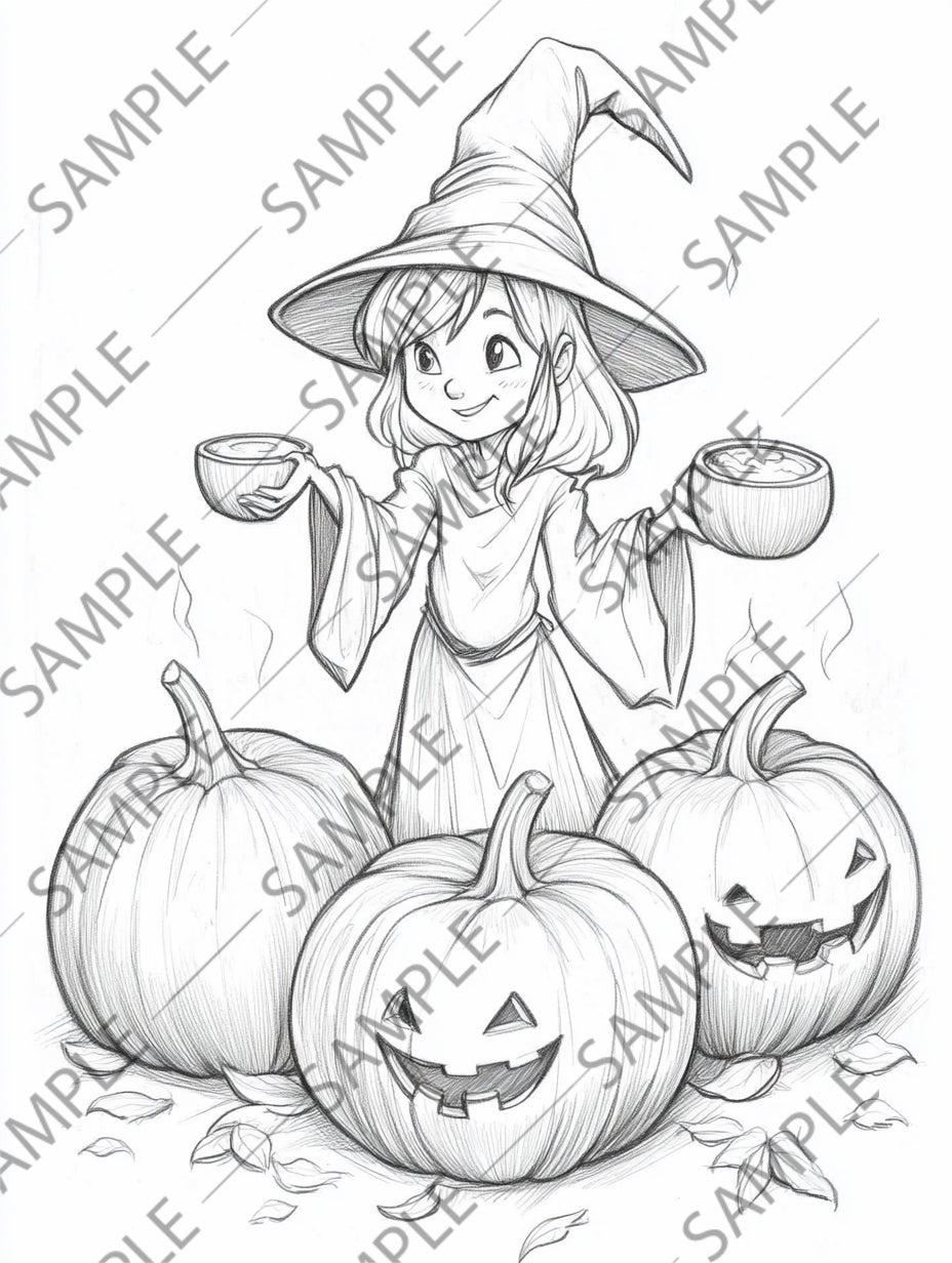 50+ Witch Cartoon Coloring Pages for Halloween – Spooky & Fun Printable Activity for Kids | Instant Digital Download